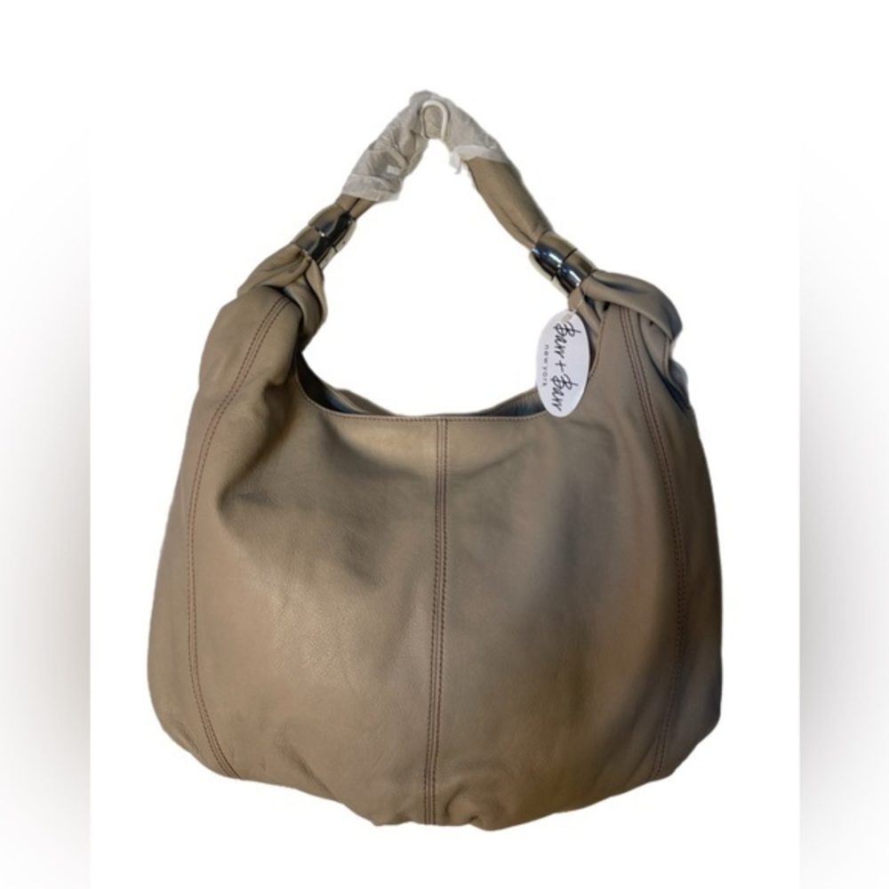 Barr + Barr New York Large Beige Leather Hobo Shoulder Bag With Dust Bag NWT